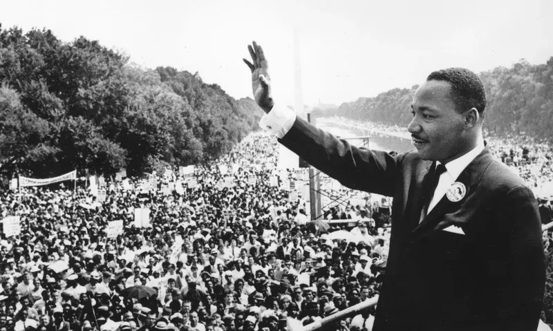 Civil rights leader Martin Luther King Jr. addresses the crowd at the Lincoln Memorial in Washington, D.C., where he gave his "I Have a Dream" speech on Aug. 28, 1963, as part of the March on Washington. AFP via Getty Images